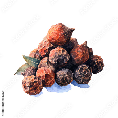 Pippali, watercolor painting vector, isolated on a white background.