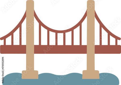 Minimalist Flat Design Golden Gate Suspension Bridge Icon Landmark Illustration