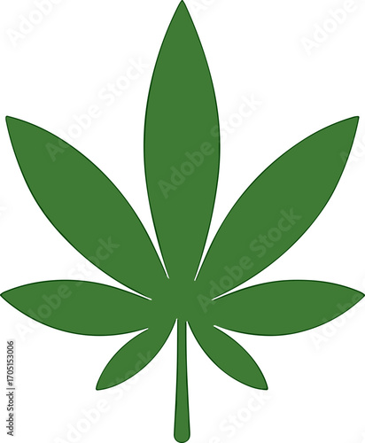Simple Flat Design Green Cannabis Leaf Medical Plant Illustration