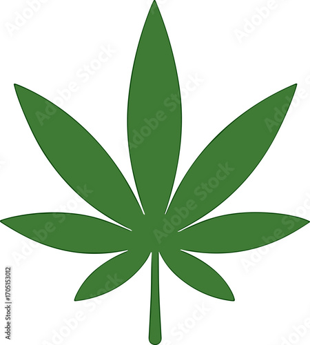 Simple Flat Style Detailed Cannabis Leaf Green Shape Illustration