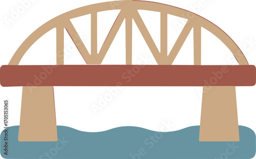 Simple Flat Style Bridge Over River Structure Illustration