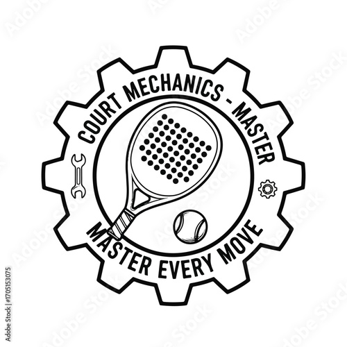 Paddle tennis logo: gear, racket, ball, master every move.