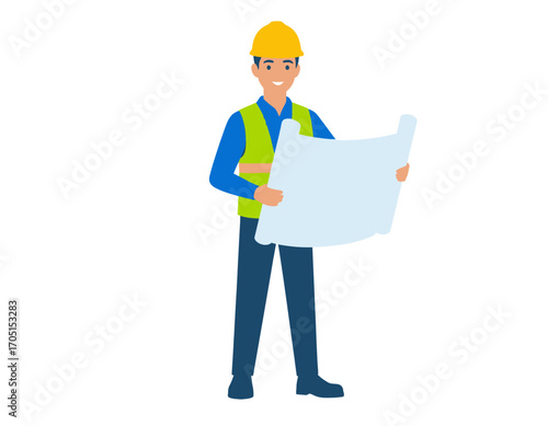 Construction Worker Reviewing Plans A Detailed Blueprint for Success and Precision