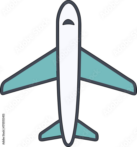Minimalist Line Art Airplane Transportation Icon with Blue Wings Design