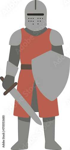Flat Style Full Body Knight with Sword and Shield Illustration
