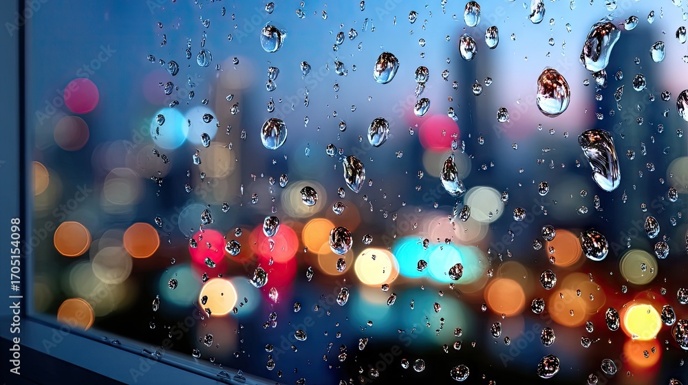 Obraz premium City lights through rain covered window