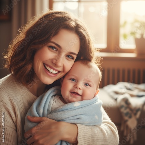 A mother s loving embrace captures a moment of pure joy with her smiling baby