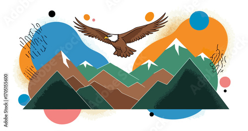 Eagle soaring over mountains landscape