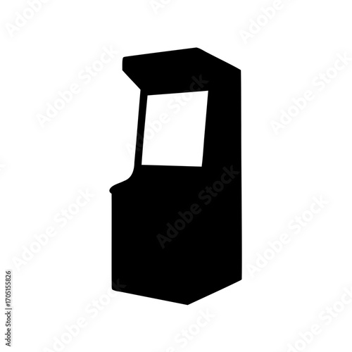 Silhouette of an upright arcade game machine with screen in white