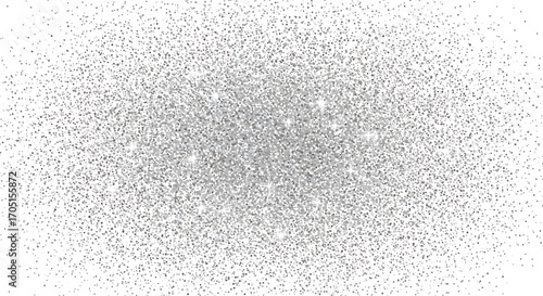 A realistic glitter texture vector with silver sparkles and glowing highlights, centered on a clean white background
