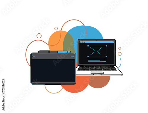 Graphic design tools laptop and graphics tablet