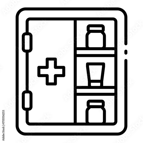 medicine cabinet icon for storing pills and bottles in clinic room