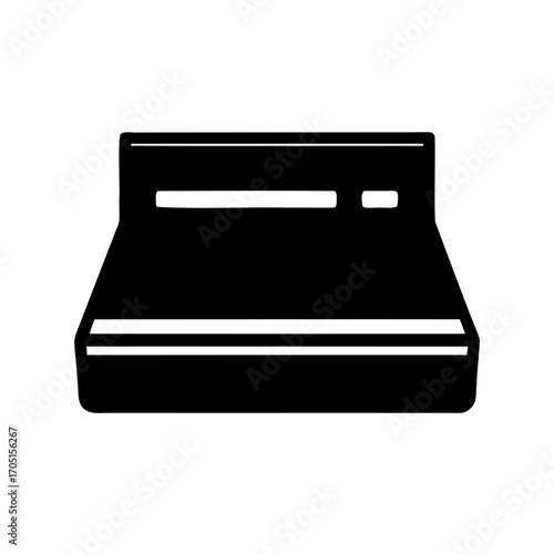 Black and white simple illustration of a bed frame in a bedroom