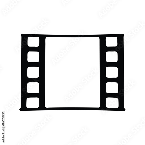 Simple black and white film strip icon represents movie history and cinema