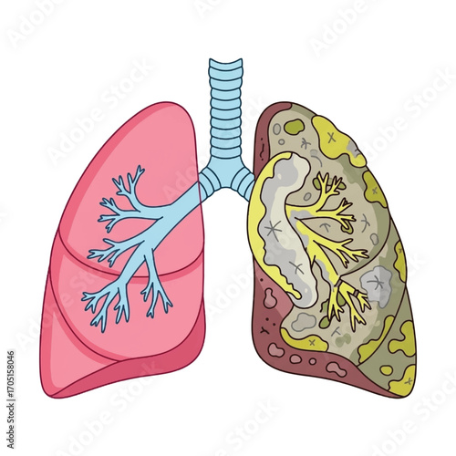 Anatomical Illustration of Human Lungs and Respiratory System