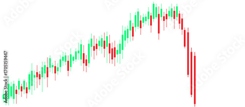 Technical candlestick chart showing bullish upward trend reversing into pronounced bearish decline, with green and red candlesticks indicating volatile price movements in stock or cryptocurrency 