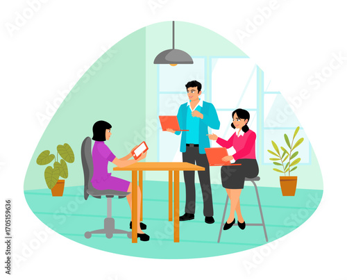 Teamwork Concept. Team Collaboration in a Modern Office Space with Digital Devices.
