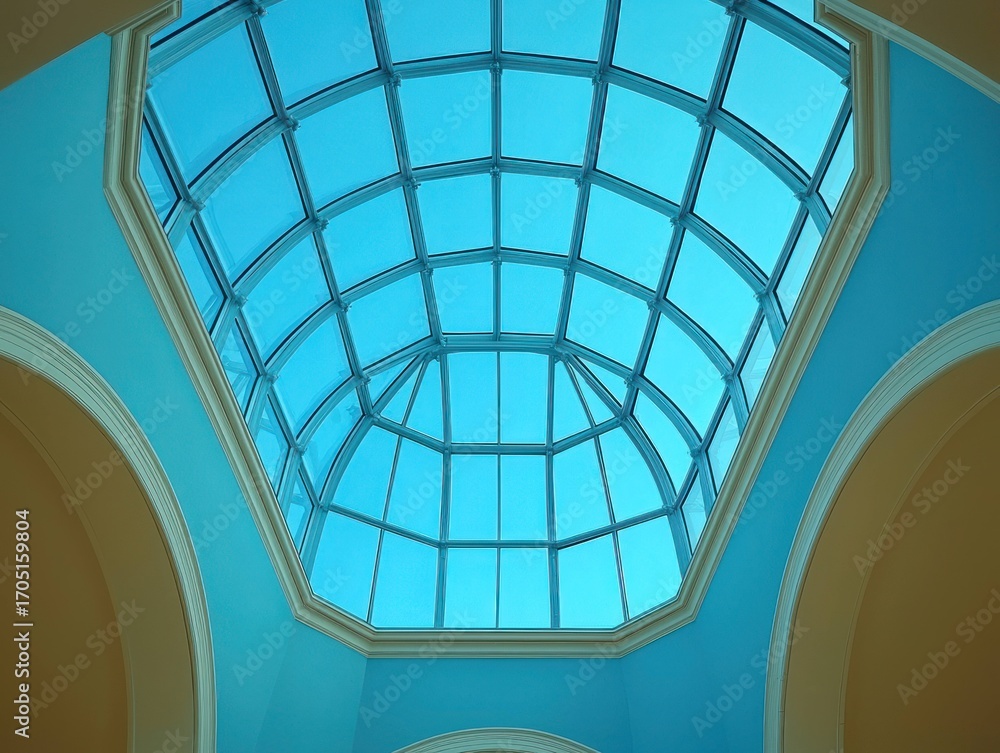 Obraz premium Octagonal dome with glass panes, blue light