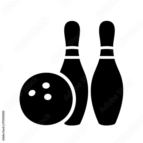 Iconic bowling representation featuring a ball and two standing bowling pins