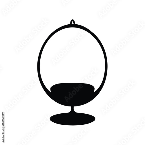 Minimalist modern black hanging chair with spherical design on white background