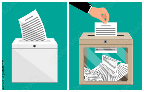 Man voting with ballot for election. Election voting concept. Flat style illustration for political campaign or public awareness.