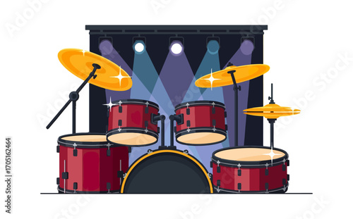 Colorful drum set on stage