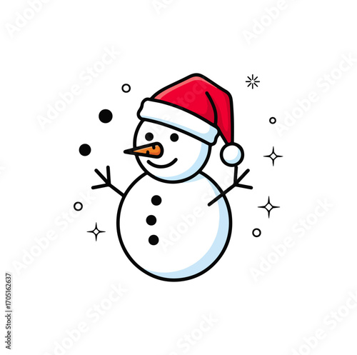 Cute snowman in santa hat illustration