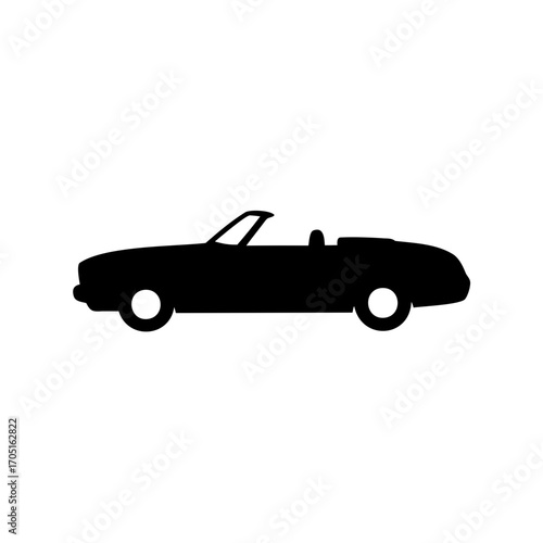 Silhouette of a convertible car in black color on a white background