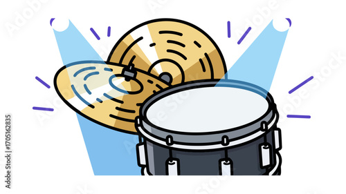 Drum set under spotlight