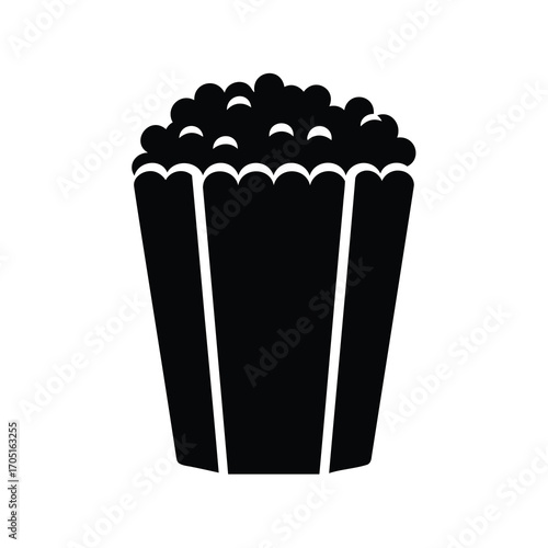 Simple popcorn in a striped bucket, black and white minimalist image