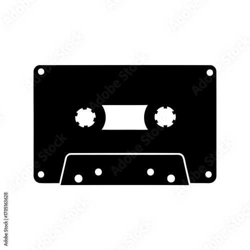 Retro Audio Cassette Tape Silhouette, Vintage Music Technology and Old School Sound