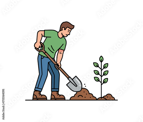 Person planting tree in garden