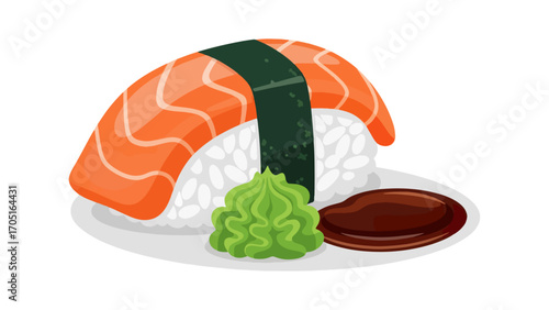 Salmon sushi illustration on plate