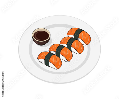 Salmon sushi on a plate illustration