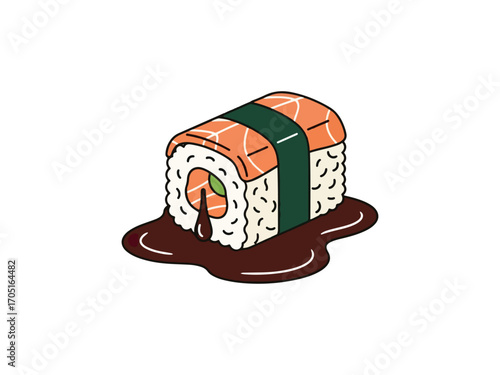 Salmon sushi roll illustration
