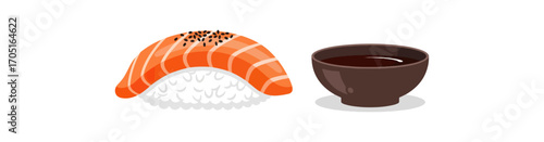 Salmon sushi with soy sauce illustration