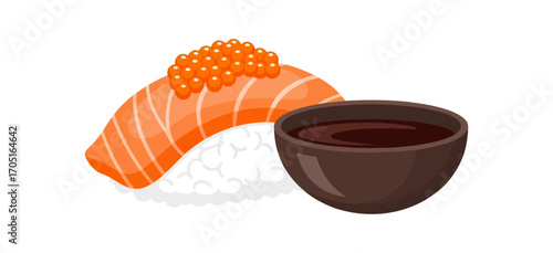 Salmon sushi with soy sauce illustration