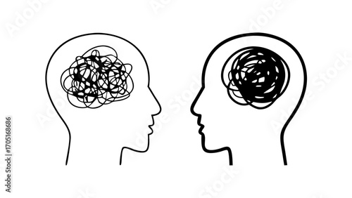 Mental Confusion and Clarity Icon with tangled and untangled thread lines in Outline and Solid Black Vector symbolizing confusion and mental clarity