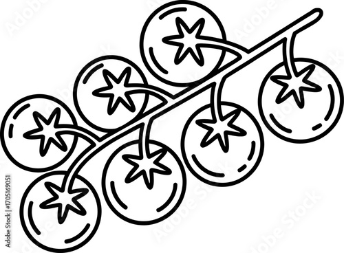 Cherry Tomatoes on the Vine Line Art Icon