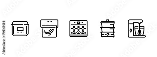 Set of Kitchen Appliance Icons in Minimalist Outline Style