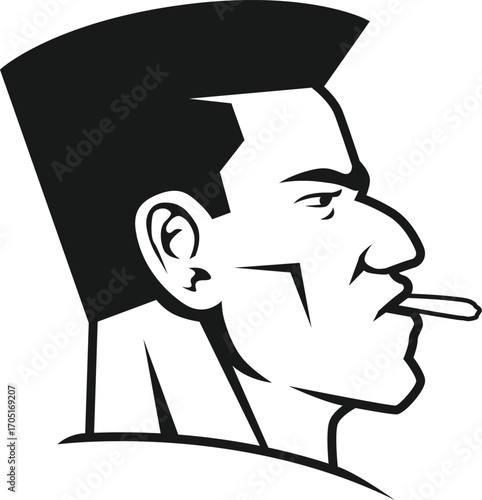 profile of a man's face smoking a cigarette, silhouette of a man's face, vector art illustration