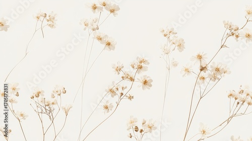 29.A minimalist design featuring limonium flowers and wedding grass in soft, cream and pastel tones, ideal for a wedding invitation. The delicate dried flowers are beautifully arranged in a simple