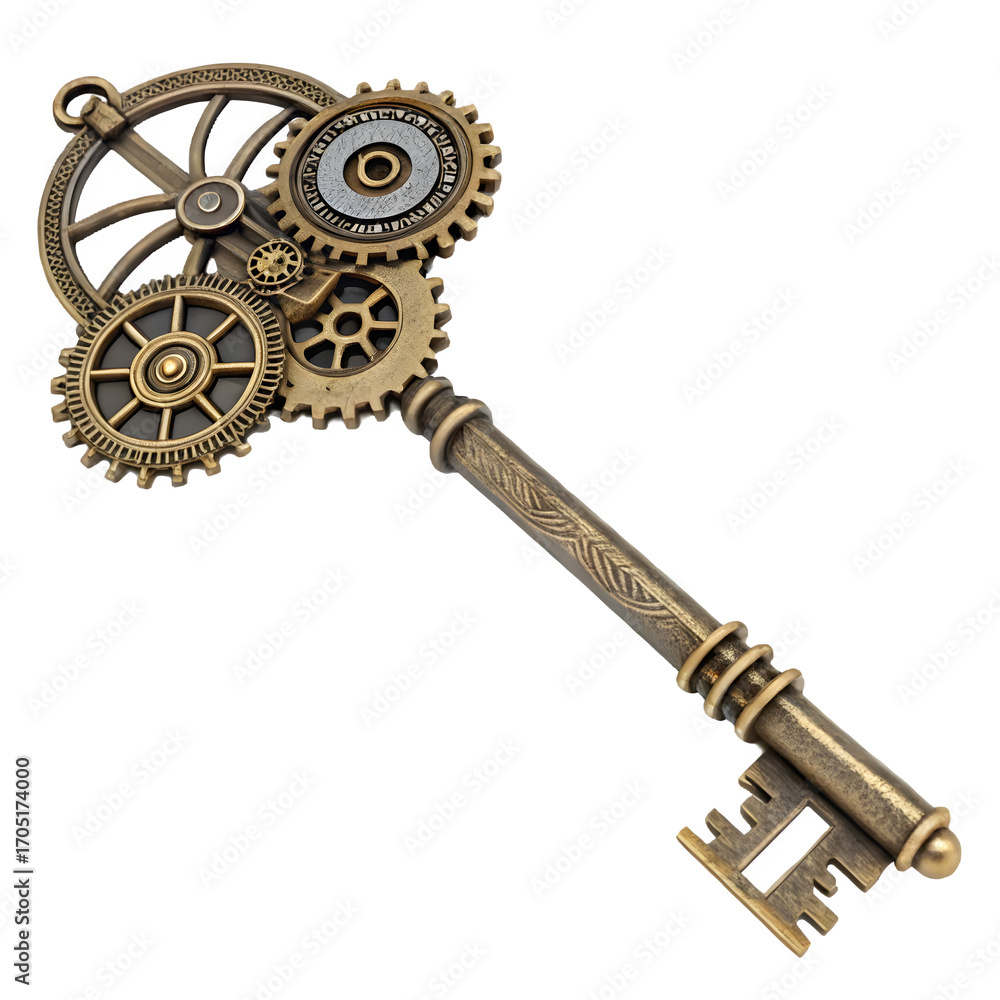 Obraz premium Ornate steampunk key with intricate gears and clockwork elements