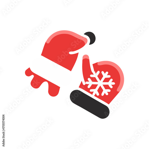Pair of red santa gloves isolated on transparent background