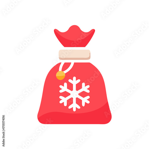Red bag with snowflake and golden bead tie on transparent background