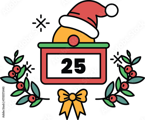 A Christmas themed sign with a red and green background and a red