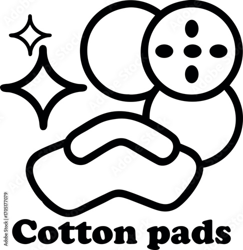 Black outline shows absorbent cotton pads with a diamondshaped shining star, isolated on white