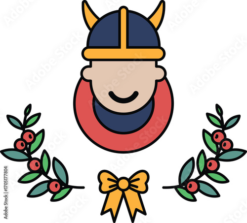 A man with a Viking helmet and a bow on his head