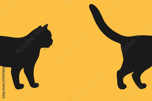 Cat silhouette peeks out. Half body. Cat silhouette in profile. Vector illustration.
