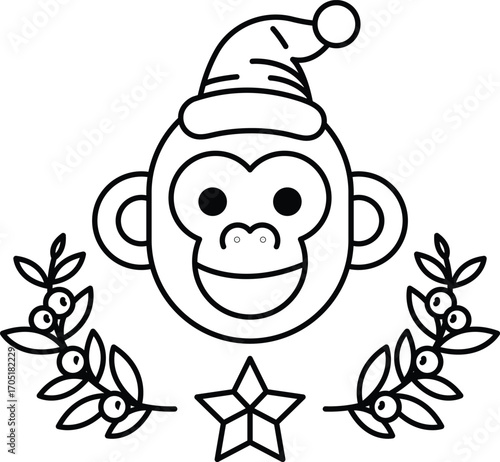 A monkey wearing a Santa hat and smiling